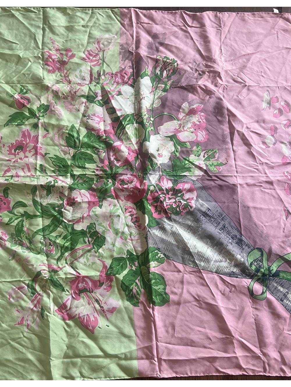 Talbots Pink and Green Floral Silk Scarf